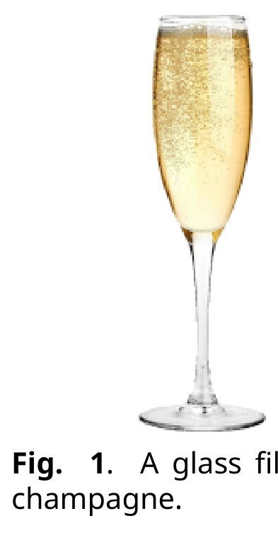 Photo of a champagne flute filled with sparkling wine with rising bubbles.