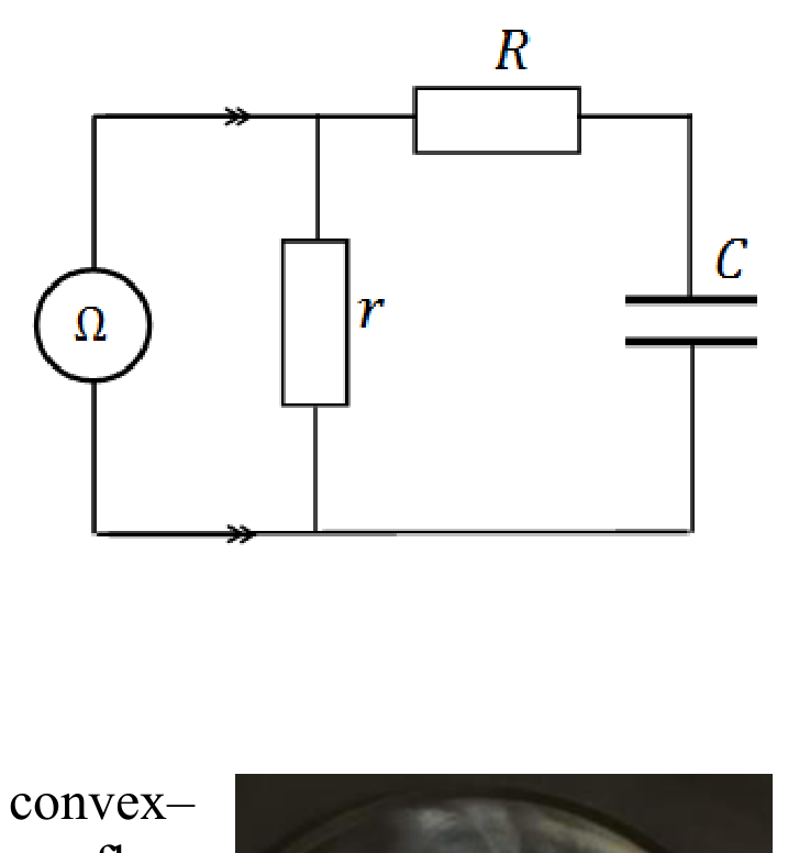 Circuit diagram: an ohmmeter (Ω) connected across a parallel combination of resistor r and a series R–C branch.
