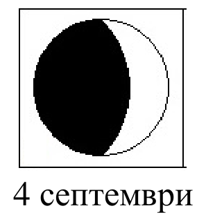 Рисунка на ученик за 4 септември — диск с тъмна лява част и осветен сърп отдясно, широк около четвърт от диаметъра.